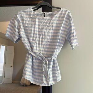 Blue and white striped tie shirt